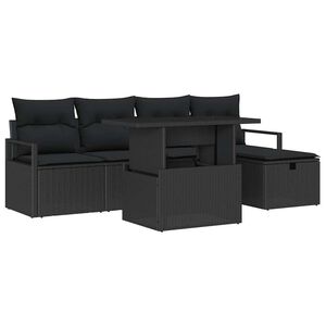 vidaXL Garden Sofa Set with Cushion 6 pcs Black Poly rattan