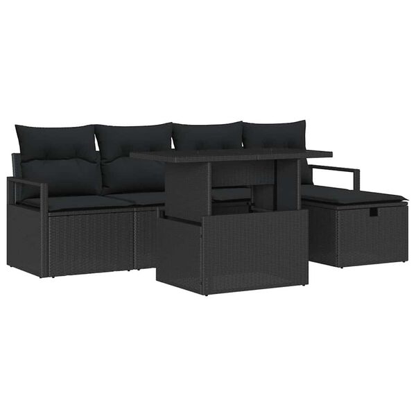 vidaXL Garden Sofa Set with Cushion 6 pcs Black Poly rattan