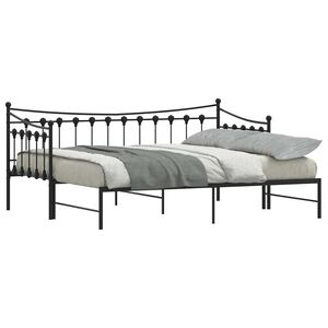vidaXL Daybed with Trundle without Mattress Black 92x187 cm Single Metal