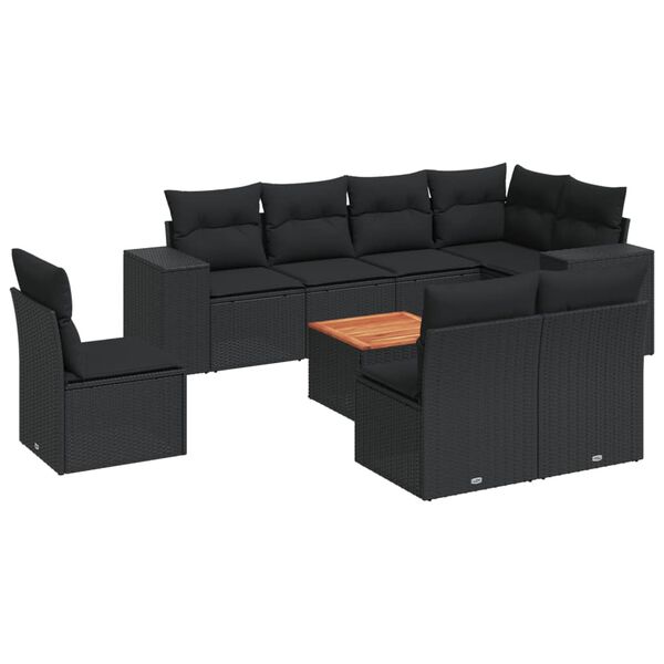 vidaXL 9 Piece Garden Sofa Set with Cushions Black Poly Rattan