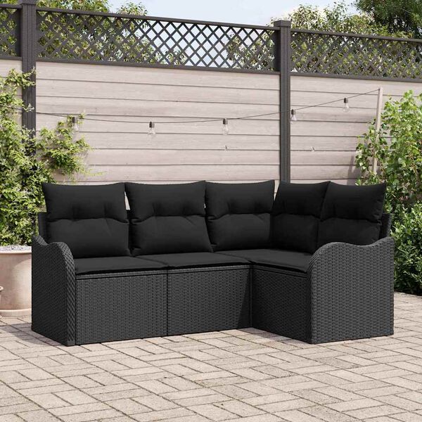 vidaXL Garden Sofa Set with Storage 4 pcs Black Poly Rattan