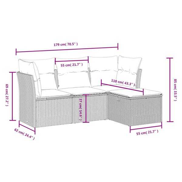 vidaXL 4 Piece Garden Sofa Set with Cushions Grey Poly Rattan