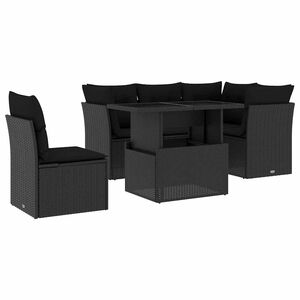 vidaXL 6 Piece Garden Sofa Set with Cushions Black Poly Rattan