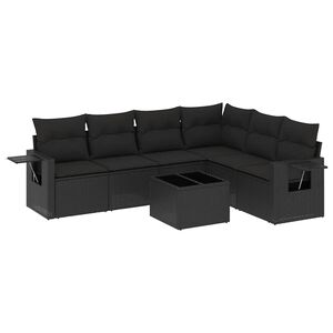 vidaXL 7 Piece Garden Sofa Set with Cushions Black Poly Rattan