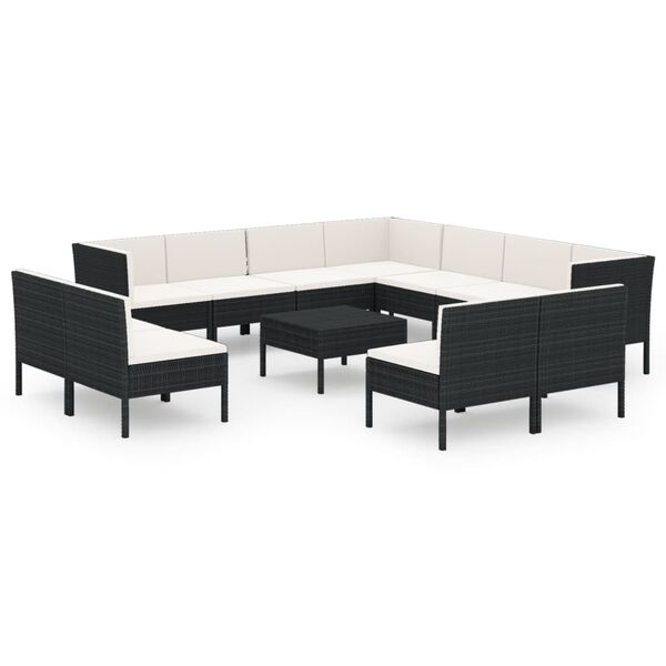 vidaXL 12 Piece Garden Lounge Set with Cushions Poly Rattan Black