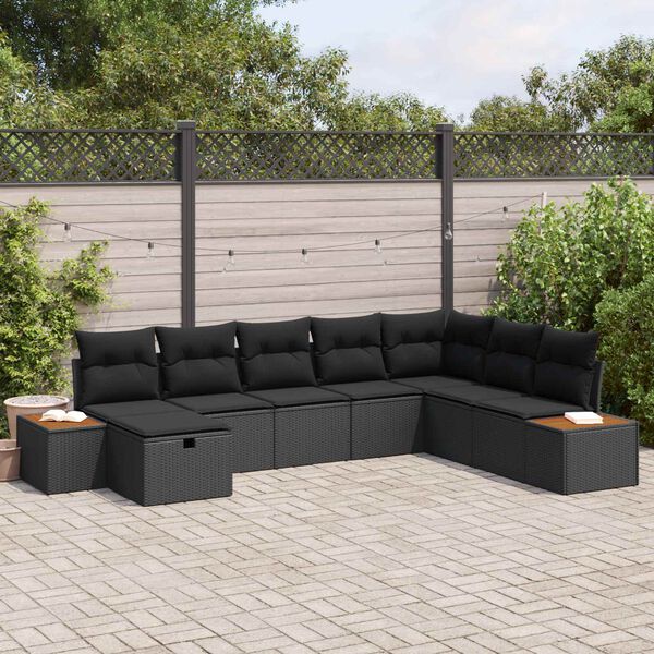 vidaXL Garden Sofa Set with Cushion with Storage Black Poly Rattan