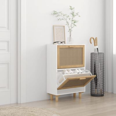 vidaXL Shoe Cabinet White 52x25x80 cm Engineered Wood&Natural Rattan