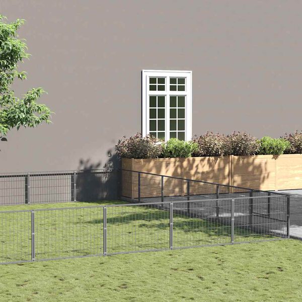 vidaXL Dog Kennel Silver 48 m&sup2; Steel