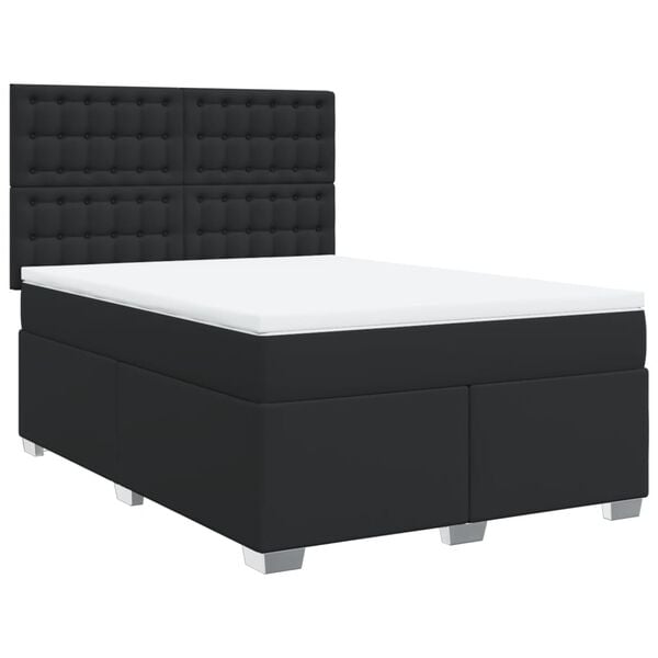 vidaXL Box Spring Bed with Mattress Black Queen Faux Leather