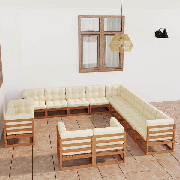 vidaXL 13 Piece Garden Lounge Set&Cushions Honey Brown Solid Pinewood