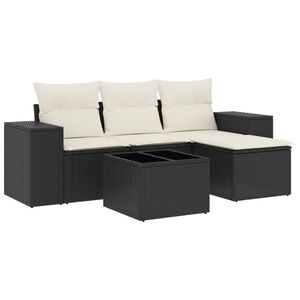 vidaXL 5 Piece Garden Sofa Set with Cushions Black Poly Rattan