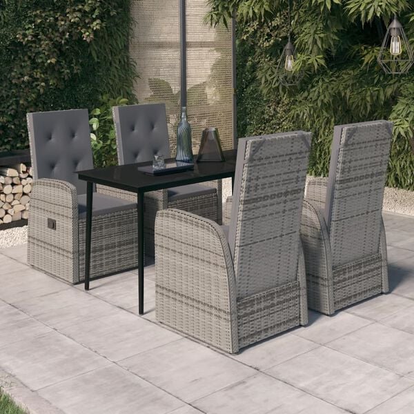 vidaXL 5 Piece Garden Dining Set with Cushions Grey