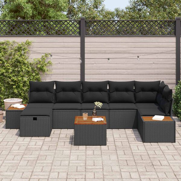 vidaXL Garden Sofa Set with Pillow 8 pcs Black Poly rattan