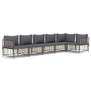vidaXL 6 Piece Garden Lounge Set with Cushions Anthracite Poly Rattan