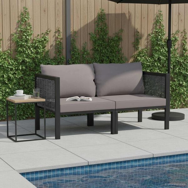 vidaXL 2-Seater Sofa with Cushions Anthracite Poly Rattan