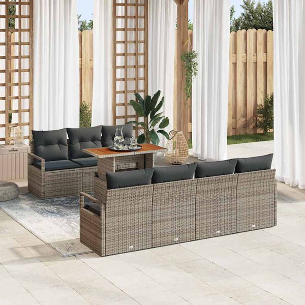 vidaXL Garden Sofa Set with Storage 8 pcs Grey Poly rattan