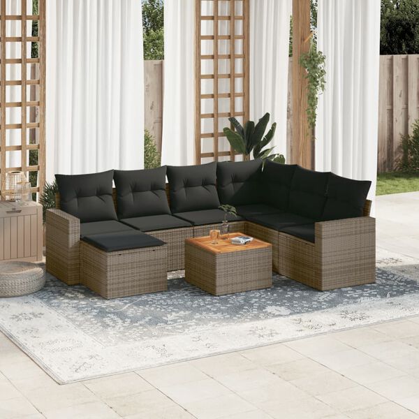 vidaXL 8 Piece Garden Sofa Set with Cushions Grey Poly Rattan