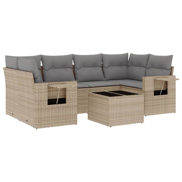 vidaXL 7 Piece Garden Sofa Set with Cushions Beige Poly Rattan
