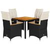 vidaXL 5 Piece Garden Dining Set with Cushions Black Poly Rattan