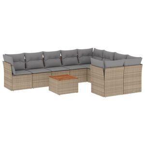 vidaXL 10 Piece Garden Sofa Set with Cushions Mix Beige Poly Rattan