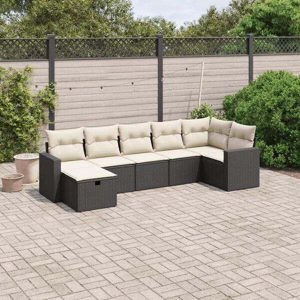 vidaXL 7 Piece Garden Sofa Set with Cushions Black Poly Rattan