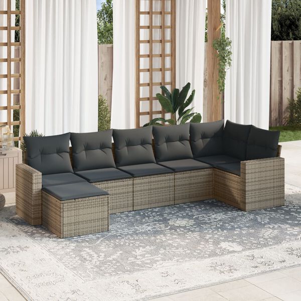 vidaXL 7 Piece Garden Sofa Set with Cushions Grey Poly Rattan