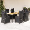 vidaXL 7 Piece Garden Dining Set with Cushions Black Poly Rattan