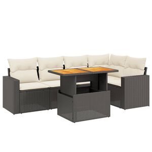 vidaXL 6 Piece Garden Sofa Set with Cushions Black Poly Rattan
