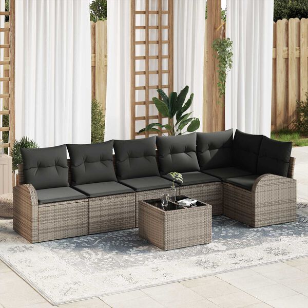 vidaXL Sofa Set with Cushion with Storage 7 pcs Grey Poly Rattan