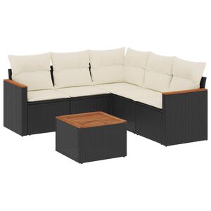 vidaXL 6 Piece Garden Sofa Set with Cushions Black Poly Rattan