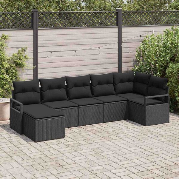 vidaXL Sofa Set with Cushion with Storage 7 pcs Black Poly Rattan