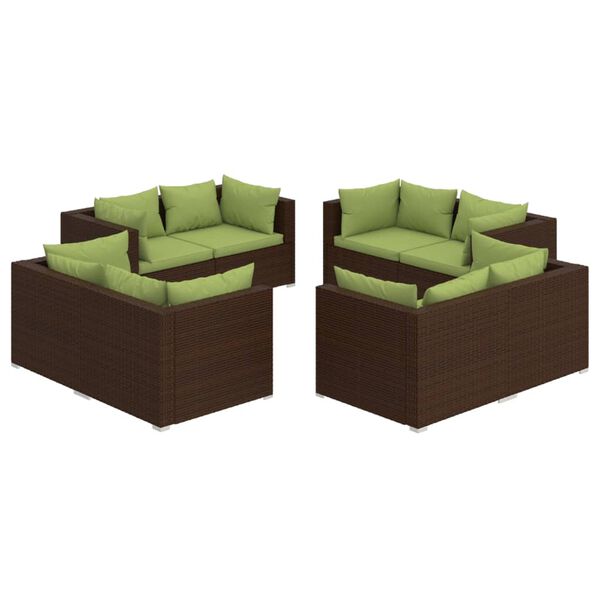 vidaXL 8 Piece Garden Lounge Set with Cushions Poly Rattan Brown