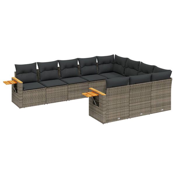 vidaXL 10 Piece Garden Sofa Set with Cushions Grey Poly Rattan