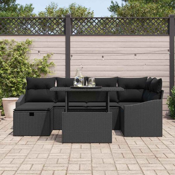 vidaXL Garden Sofa Set with Cushion 7 pcs Black Poly rattan