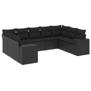 vidaXL 9 Piece Garden Sofa Set with Cushions Black Poly Rattan