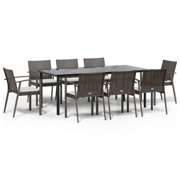 vidaXL 9 Piece Garden Dining Set with Cushions Poly Rattan and Steel