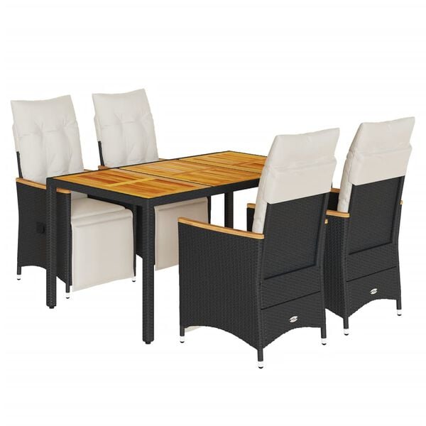 vidaXL 5 Piece Garden Bistro Set with Cushions Black Poly Rattan