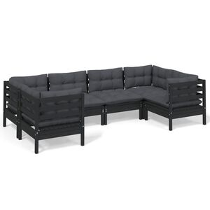 vidaXL 6 Piece Garden Lounge Set with Cushions Black Pinewood