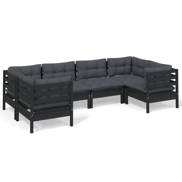 vidaXL 6 Piece Garden Lounge Set with Cushions Black Pinewood