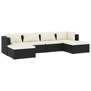 vidaXL 6 Piece Garden Lounge Set with Cushions Poly Rattan Black