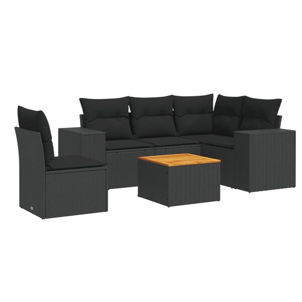 vidaXL 6 Piece Garden Sofa Set with Cushions Black Poly Rattan