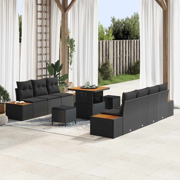 vidaXL Garden Sofa Set with Cushion 10 pcs Black Poly rattan