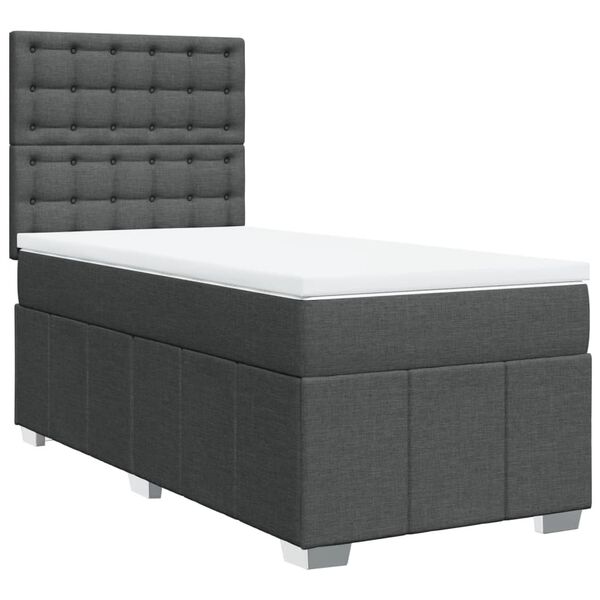 vidaXL Box Spring Bed with Mattress Dark Grey King Single Fabric