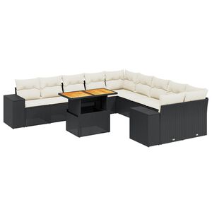 vidaXL 11 Piece Garden Sofa Set with Cushions Black Poly Rattan