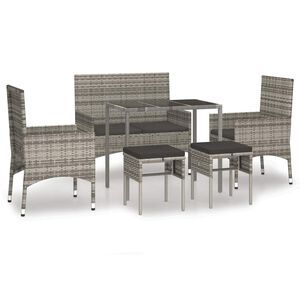 vidaXL 6 Piece Garden Lounge Set with Cushions Grey Poly Rattan