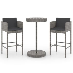 vidaXL 3 Piece Garden Bar Set with Cushions Poly Rattan Grey