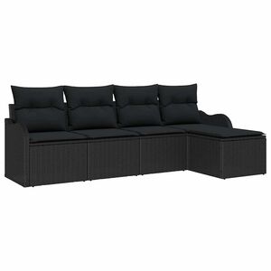 vidaXL Garden Sofa Set with Storage 5 pcs Black Poly Rattan