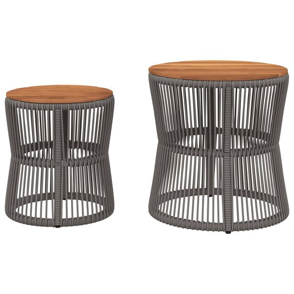 vidaXL Garden Side Tables 2 pcs with Wooden Top Grey Poly Rattan
