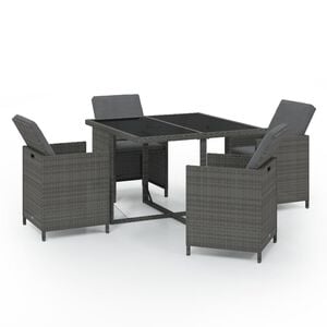 vidaXL 5 Piece Garden Dining Set with Cushions Poly Rattan Grey