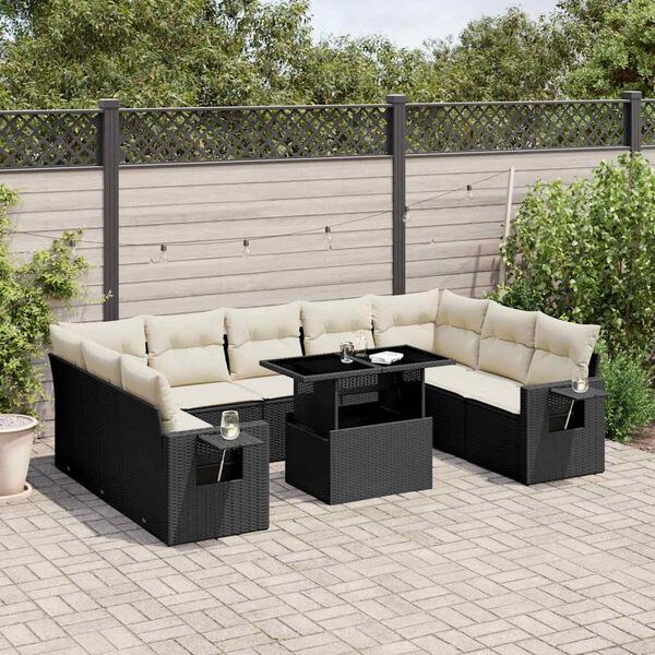 vidaXL 10 Piece Garden Sofa Set with Cushions Black Poly Rattan